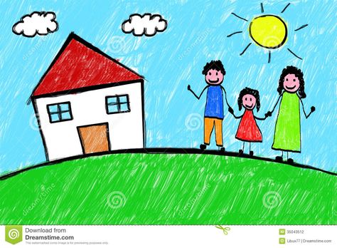 Family House Freehand Child  Drawing - Download From Over 38 Million High Quality Stock Photos, Images, Vectors. Sign up for FREE today. Image: 35043512 Family Picture Drawing, Teddy Drawing, Drawing Pictures For Kids, House Drawing For Kids, Toddler Drawing, Art Kits For Kids, Easy Art For Kids, Drawing Competition, Family Drawing