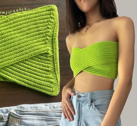 Easy Crochet Bralette, Strapless Crochet Top, Diy Crochet Top, Super Easy Crochet, Cup Pattern, Crochet Tee, Knit Ideas, Crochet Bralette, Bralette Tops