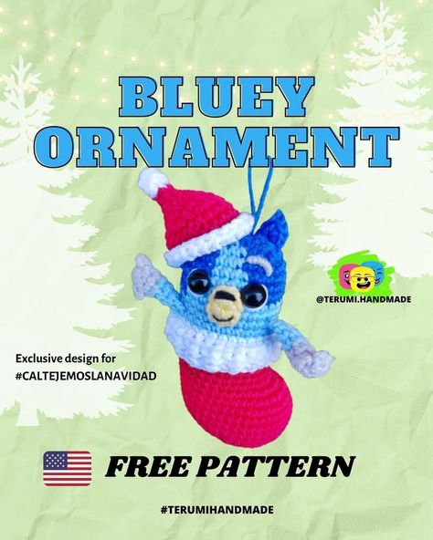 bluey ornament free pattern. Crochet Bluey, Crochet Puppets, Christmas Crochet Pattern, Crochet Christmas Decorations, Finger Knitting, Crochet Christmas Ornaments, Diy Crochet Projects, Crochet Christmas, Amigurumi Free