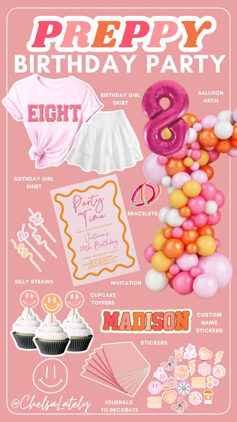 Pink Birthday Party Theme Ideas, Girls 10th Birthday Party Ideas Themes, 8th Birthday Party Ideas For A Girl, Eighth Birthday Party Girl, Birthday Party Ideas 9 Girl, Preppy Birthday Party Themes, Preppy Birthday Party Ideas 12, Birthday Party Ideas 8 Girl, 8th Bday Party Girl Birthday