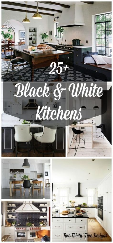 25+ Black and White Kitchens Black White Kitchen Ideas, Green Kitchen Paint, Black And White Kitchen Ideas, Black And White Backsplash, Oasis Decor, White Kitchen Curtains, White Kitchen Ideas, White Kitchen Table, Black White Kitchen