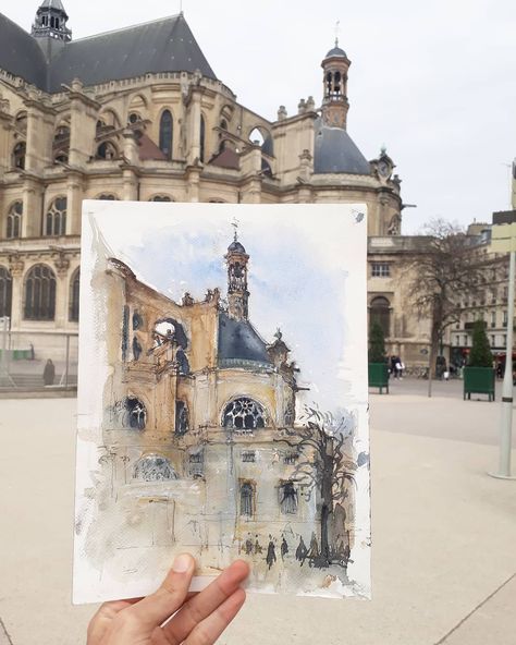 Castle Painting, Travel Art Journal, Watercolor Architecture, Architecture Sketchbook, Watercolor Paintings For Beginners, Watercolour Inspiration, City Painting, Artist Aesthetic, 수채화 그림