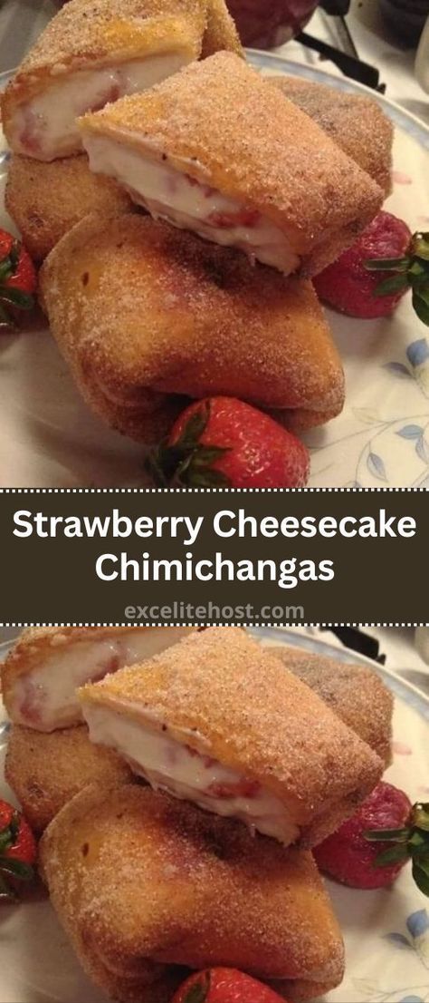 Strawberry Cheesecake Chimichangas Recipe, Cheesecake Chimichangas Recipe, Cheesecake Chimichangas, Strawberry Cheesecake Chimichangas, New York Style Cheesecake, Cream Cheese Desserts, Pecan Cake, Easy Baking Recipes Desserts, Strawberry Desserts