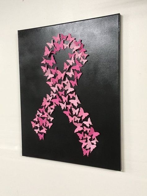 Pink October Decoration, Pinktober Awareness Decoration, Pink October Ideas, Awareness Ribbon Wreath, Pink Ribbon Crafts, Survivor Party, Pink October, 3d Butterflies, Art Pink