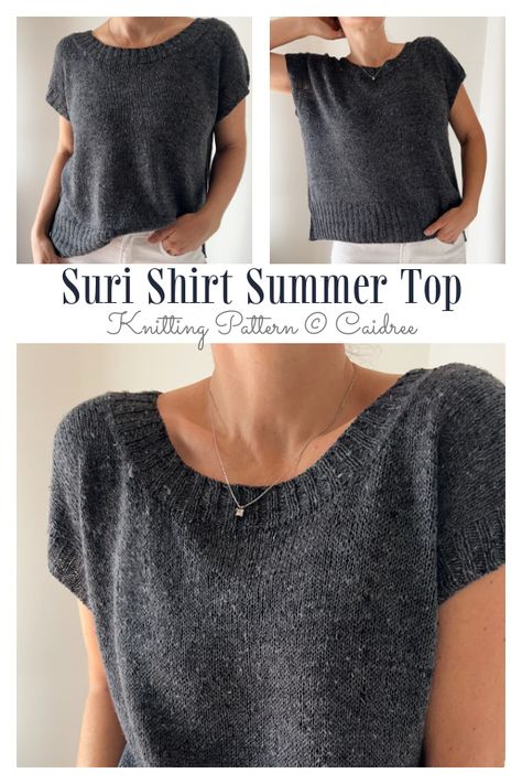 Suri Shirt Summer Top Knitting Pattern - Knitting Pattern Knit Cotton Pattern, Knitting Tshirt Pattern, Cotton Knit Top Pattern Free, Lightweight Knit Sweater Pattern, Knitting Patterns Shirt, Cotton Knitting Patterns Summer Tops, Knitting Patterns Cotton Yarn, Free Knit Top Patterns For Women, Tshirt Knitting Pattern