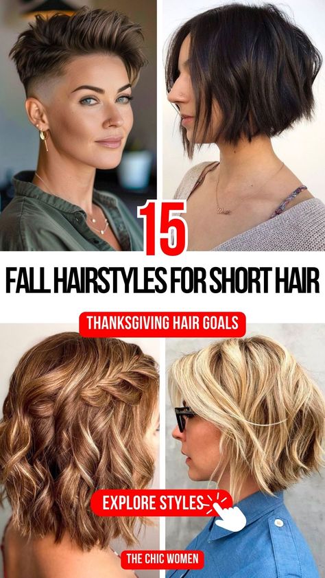 Easy Fall Hairstyles for Short-Haired Women Professional Short Hairstyles, Thanksgiving Hairstyles For Short Hair, Thanksgiving Hairstyle, Short Fall Hairstyles, Easy Fall Hairstyles, Thanksgiving Hairstyles, Women With Short Hair, Thanksgiving Hair, Easy Curls