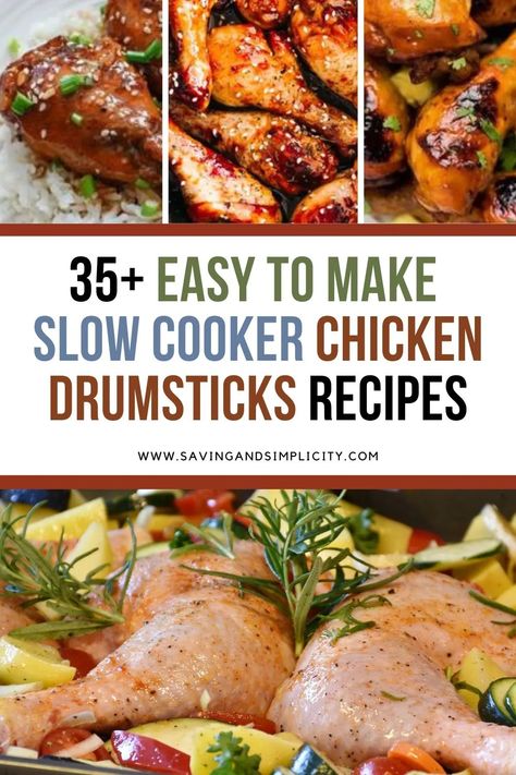 Easy to make appetizers and dinner. Amazing game day food. Discover 35+ slow cooker chicken drumsticks recipes for busy weeknight dinners. Crockpot chicken legs recipe. Including slow cooker BBQ chicken drumsticks, honey garlic chicken legs, chili lime drumsticks and many more cheap slow cooker meals. Easy Crockpot Chicken Drumsticks, Crockpot Recipes Drumsticks, Crockpot Drumsticks Recipes, Crockpot Chicken Drumsticks Recipes, Recipes For Chicken Legs, Chicken Legs And Rice Crockpot, Chicken Drumsticks Crockpot, Chicken Leg Slow Cooker Recipes, Slow Cooker Chicken Drumstick Recipes