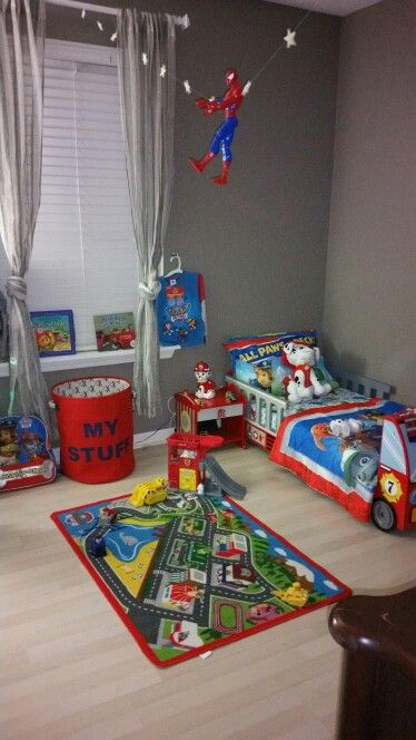 Paw patrol inspired room Paw Patrol Room, Paw Patrol Bedroom, Toddler Boy Bedroom, Bedroom Storage Solutions, Boys Bedroom Storage, Boys Bedroom Ideas, Teenager Bedroom Boy, Boy Toddler Bedroom, Toddler Boys Room