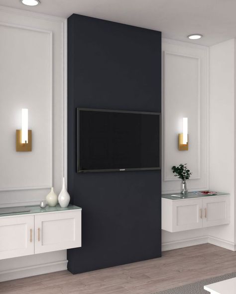 Wall Ideas Behind Tv, Wall Behind Tv, Tv A Muro, Grey Accent Wall, Accent Wall Ideas, Feature Wall Living Room, Blue Accent Walls, Farmhouse Style Living Room, Living Tv