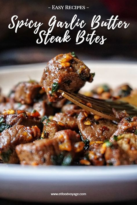 Spicy Steak Recipes, Steak Tips Recipe Easy, Spicy Steak Bites, Butter Steak Bites Recipe, Steak Bits, Beef Bites, Uni Meals, Savoury Bites, Boil Recipes