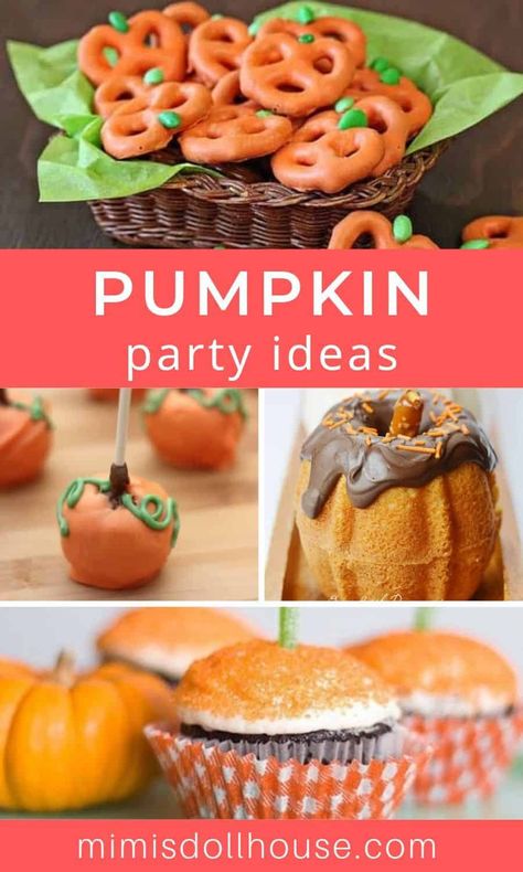 Pumpkin Recipes: Pumpkin Party Food Ideas. Yummy pumpkin recipes and pumpkin desserts to set your pumpkin party apart from the rest!  #fall #autumn #halloween #thanksgiving #pumpkin #parties #baking #desserts #partyideas #kids Food For Pumpkin Themed Party, Pumpkin Theme Party Food Ideas, Pumpkin Theme Halloween Party, Fall Festival Pumpkin Decorating, Fruit Pumpkin Tray, Pumpkin Party Appetizers, Pumpkin First Birthday Food Ideas, Pumpkin Theme Food Ideas, Fall Pumpkin Party Food