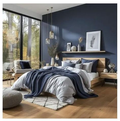 Home Office With Sofa, Floor To Ceiling Wardrobes, Colorful Boho Bedroom, Blue Gray Bedroom, Mens Room Decor, Boho Bedroom Diy, Bold Bohemian, Blue Bedroom Design, Bedroom Design Trends