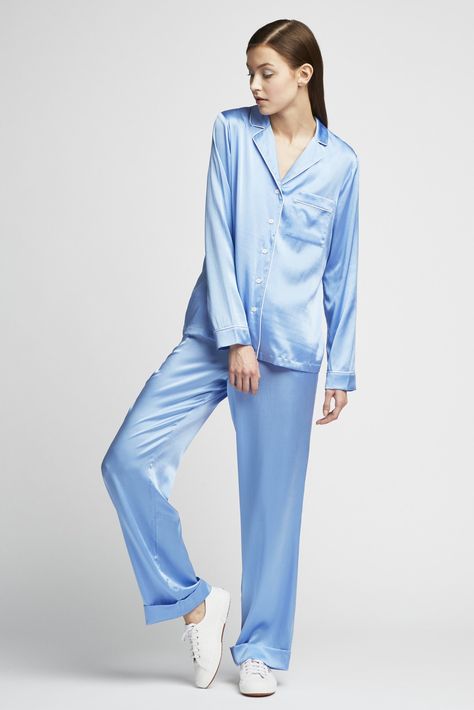 Light Blue Silk Pajamas, Silk Pyjama Set, Italy Fits, Satin Pyjamas, Silk Pyjamas, Satin Sleepwear, Silk Pajama Set, Night Suit, Diy Sewing Clothes