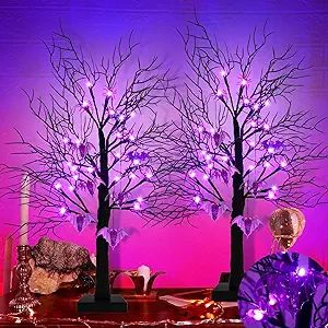 This 2 Pack 24in lighted black Halloween tree adorned with 6 purple bat lights, 6 purple spider lights & 12 purple lights. For an extra spooky touch, every tree comes with 3 hanging bat ornaments and 3 hanging spider ornaments. Create a unique Halloween decorations indoor. Battery Operated 3 AA batteries (not included) & Timer: Set the "timer", the Halloween tree lights will start to go into an automatic 6 hrs on and 18 hrs off cycle. Base:4 x 4 inch. Bat Ornaments, Tree Halloween Decorations, Black Halloween Tree, Spider Lights, Spider Ornaments, Hanging Spider, Halloween Christmas Tree, Purple Spider, Halloween Mantle Decor