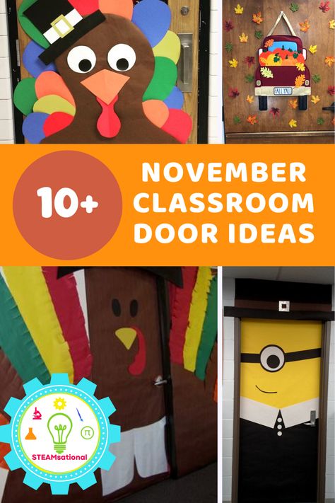 Cute Thanksgiving Classroom Door Ideas, Thanksgiving Ceiling Decorations Classroom, Thanksgiving Pre K Door, November Themes For Toddlers Classroom, Thanksgiving Decorations For Daycare, Thanksgiving Class Door Decorations, Classroom Door Thanksgiving Ideas, Fall Themed Classroom Door Ideas, Thanksgiving Themed Classroom Door