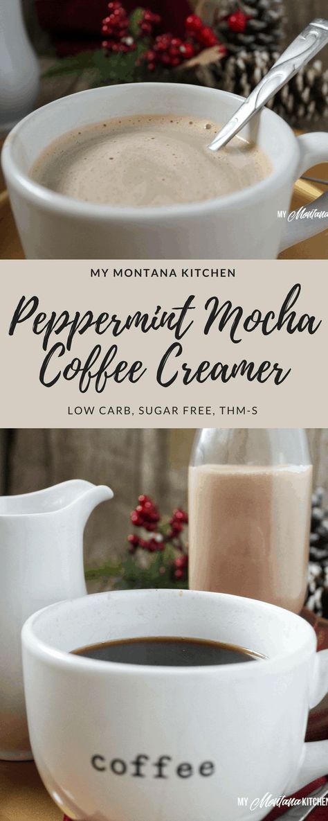 Rich and creamy chocolate with a burst of bright peppermint. This rich and creamy Peppermint Mocha Coffee Creamer is low carb and sugar free. Peppermint Mocha Coffee Creamer, Low Carb Coffee Creamer, Peppermint Mocha Coffee, Sugar Free Coffee Creamer, Peppermint Mocha Creamer, Mocha Creamer, Healthy Coffee Creamer, Keto Coffee Creamer, Homemade Coffee Creamer