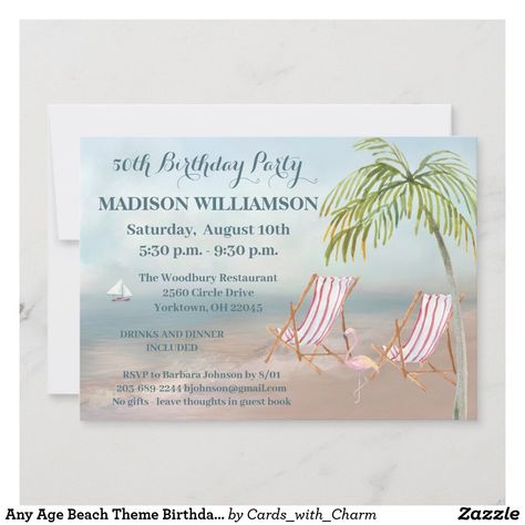 Golf Theme Birthday Party, Golf Theme Birthday, Beach Theme Birthday Party, Tropical Birthday Invitations, Beach Theme Birthday, Seaside Theme, Beach Birthday Party, Tropical Birthday, 50th Birthday Invitations