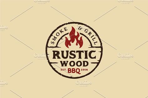 Vintage Rustic Barbeque Logo design by Enola99d on @creativemarket Bbq Logo, Rustic Logo, Rustic Restaurant, Ribs On Grill, Fire Flame, Logo Project, Restaurant Logo Design, Logotype Design, Vintage Logo Design