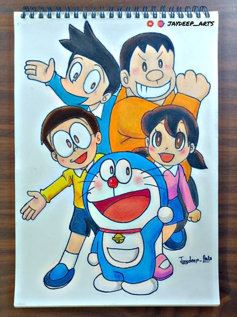 Cartoon Drawings Doraemon, Drawing Of Nobita, Drawing Ideas Doremon, Shinchan Rangoli Designs, Shinchan Painting Ideas, Doremon Doodle Art, Easy Doodle Art Colourful, Doremon Drawings Easy, Doremon Cartoon Drawings