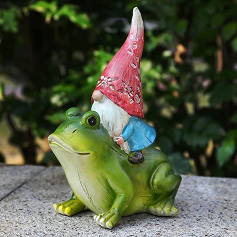 Statue For Garden, Gnome Gifts, Funny Garden Gnomes, Lawn Decorations, Frog Statues, Garden Gnomes Statue, Funny Gnomes, Frog Decor, Gnome Statues