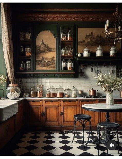 Moody Vintage Kitchen, Moody Cottage Kitchen, Historical Recipes, Academia Decor, Victorian Kitchen, Van Build, Cottage Christmas, London House, Big House