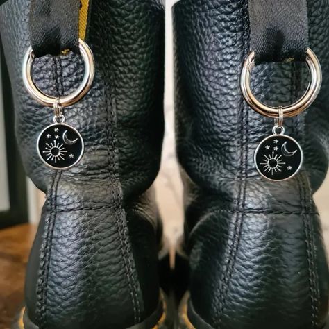 *New - Set Of 2* Sun, Moon & Stars Black Boot Charms Buckle Goth Punk - Doc Martens New - Set Of 2 To Complete One Pair Of Boots. Crafted Of Steel And Easily Clip To The Back Of Your Boots. Can Also Be Used As Purse Or Backpack Charms / Clips. Have Also Seen Them Used As Charms To Hang From Ear Gauges. Sizing Shown In Last Image Pic. No Returns Accepted - All Reasonable Offers Considered. More Styles Available For Sale In My Closet. **Buy 2 Get The 3rd Pair 50% + $5.95 Discounted Shipping** Incl Doc Marten Boot Charms, Boot Charms, Backpack Charms, Trendy Belts, Tight Sweater, Shoe Gallery, Backpack Charm, Sun Moon Stars, Super Deal