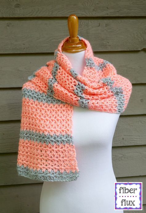 Fiber Flux: Free Crochet Pattern...Tangerine Waves Wrap! Crocheted Scarf, شال كروشيه, Crochet Shawls And Wraps, Striped Scarf, V Stitch, Crochet Wrap, Scarf Crochet Pattern, Chale Crochet, Crochet Cowl