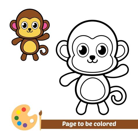 Coloring book, monkey vector image Popular Coloring Pages, Super Easy Drawings, Monkey Coloring Pages, Color By Number Printable, Elephant Coloring Page, Free Kids Coloring Pages, Easy Art For Kids, Baby Animal Drawings, Nature Iphone Wallpaper