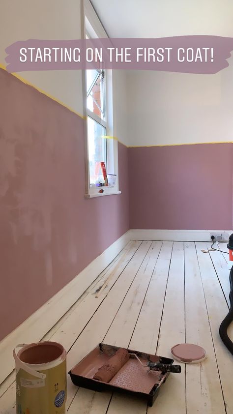 Paint Walls Half And Half, Room Painted Half And Half, Pink Wall Design Bedroom, Half Pink Bedroom, Half Painted Wall Playroom, Half Painted Bathroom Wall, Pink Half Wall Bedroom, Half Pink Wall Nursery, Half Pink Wall Bedroom