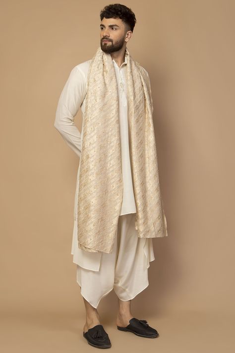 Buy Silk Kurta Dhoti Set by Siddartha Tytler - Men at Aza Fashions Chanderi Shawl, White Kurta Men, Diwali Mehendi, Kurta For Men Wedding, Mens Traditional Wear, Olympian Gods, Best Indian Wedding Dresses, Men's Closet, Wedding Kurta For Men