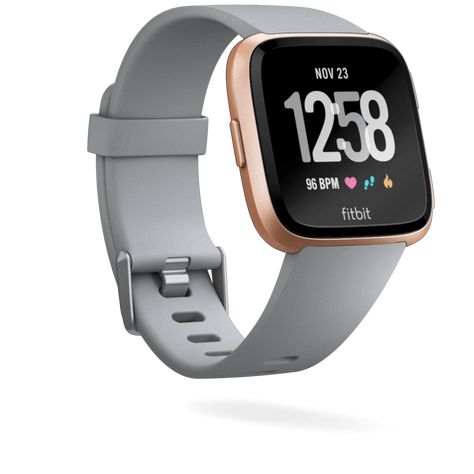 Rose gold face, gray band !! Fitbit Versa | Smart Watch Fitbit App, Fit Bit, Ipad 3, Apple Computer, Fitbit Charge, Bluetooth Headphones Wireless, Heart Rate Monitor, Wearable Device, Stylish Watches