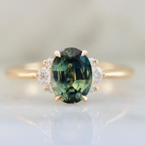 Under $5,000 - Gem Breakfast Breakfast Ring, Unique Gemstone Engagement Rings, Trendy Engagement Rings, Fine Gold Jewelry, Stacking Bands, Greenish Blue, Green Sapphire, Diamond Shop, Gemstone Engagement Rings