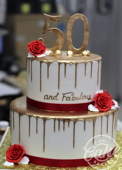 2 Tiered Gold Drip 50th Birthday Cake Happy 50th Birthday Cake, 50th Birthday Cake Designs, 50th Birthday Cake Images, 50th Birthday Cake For Women, Birthday Cake For Mom, Tiered Cakes Birthday, Moms 50th Birthday, 50th Cake, Gold Drip