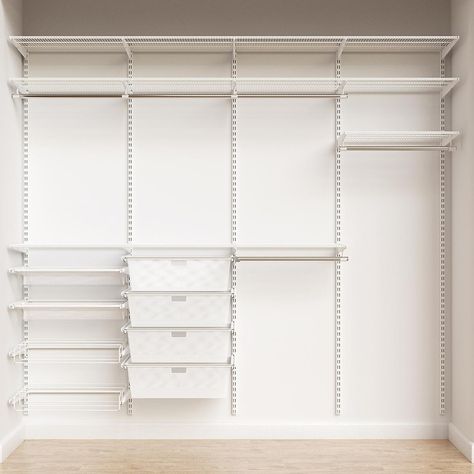 Elfa Classic 8' White Reach-In Closet | The Container Store Affordable Closet Systems, Container Store Closet, Elfa Closet, Closet Pantry, Elfa Shelving, Front Closet, Closet Solutions, Reach In Closet, No Closet Solutions