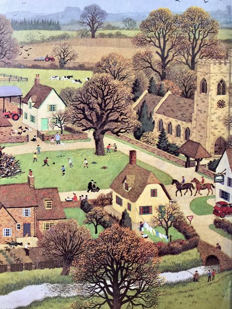 Helen Day on Twitter: "Other work by the Ladybird artists, part 106. Autumn scene #RonaldLampitt… " Arte Naive, Charles Wysocki, Arte Folk, Americana Art, Autumn Scenes, American Folk Art, Naive Art, Folk Art Painting, Country Art