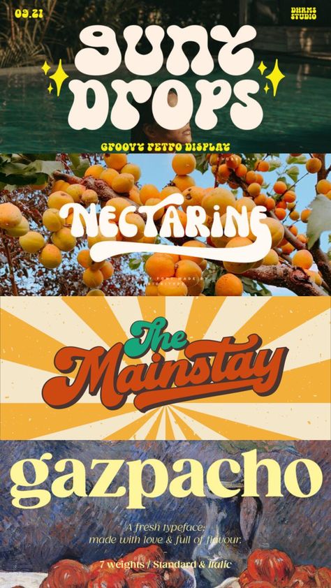 Fonts
Suny Drops
Nectarine
The Mainstay
Gazpacho Posters Conception Graphique, Mises En Page Design Graphique, Alphabet Logo, Typographie Inspiration, Logo Generator, Keyword Elements Canva, Desain Buklet, Graphic Design Infographic, Vintage Text