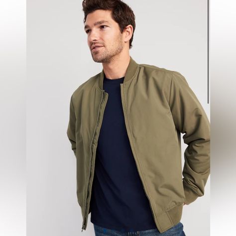 Old Navy Men’s Zip Bomber Jacket - Nwot Size Xl Never Worn! Brand New But No Tags. Olive Green Color Water Resistant Material Relaxed Fit, Hits At Hip From A Smoke Free Home Mens Light Jacket, Casual Basics, Old Navy Men, Fall Outfits Men, Model Inspo, Mens Fashion Casual Outfits, Friday The 13th, Mens Fashion Summer, Big And Tall