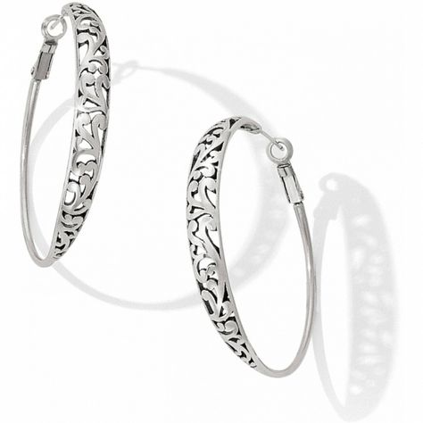 Timeless and subtly floral, these silver hoop earrings will quickly become a go-to in your jewelry wardrobe. Width: 1/2" Type: Post with Lever back Drop: 2" Finish: Silver plated Brighton Earrings, Hammered Silver Jewelry, Womens Silver Jewelry, Unique Silver Rings, Simple Silver Jewelry, Jewelry Wardrobe, Silver Rings Simple, Silver Jewelry Design, Brighton Jewelry