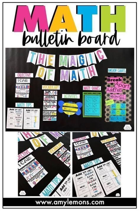 Amy Lemons created a math focus board. This amazing bulletin board is perfect for those doing the Magic of Math, but anyone can use it in their classroom! Don't forget to download your free new math bulletin board. Focus Bulletin Boards, 3rd Grade Math Bulletin Board Ideas, 3rd Grade Read Alouds, Math Focus Board, Teaching Aids For Maths, Math Routines, Focus Boards, Amy Lemons, Math Charts