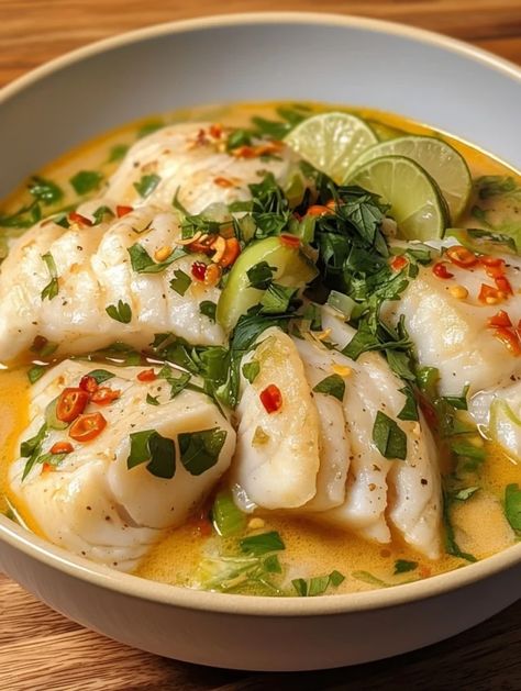 Coconut Lime Fish Soup Recipe - Sanepe Recipes Fish Soup Recipe, Fish Stew Recipes, Coconut Fish, Fish Fillets, Fish Stew, Fish Soup, Seafood Soup, Delicious Soup Recipes, Tropical Twist