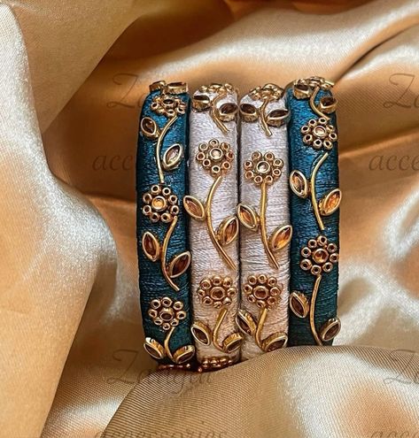 "Discover stunning bridal bangles, unique bangle designs, and exquisite handmade jewelry. Perfect for weddings, festivals, and daily elegance Silk Thread Bangles Design Latest, Thread Bangle Designs, Thread Bangles Silk Handmade, Kundan Clips, Tread Bangles, Diy Bangles, Silk Thread Earrings Designs, Bangle Making, Bangle Collection