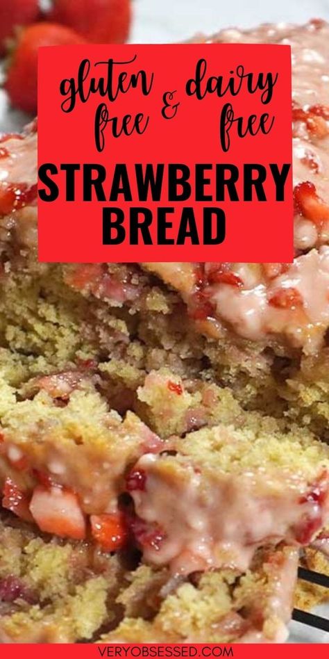 Close up of gluten-free dairy-free strawberry bread with strawberry glaze Strawberry Cocktail Recipe, Strawberry Bread Recipe, Strawberry Bread Recipes, Quick Bread Recipe, Strawberry Breakfast, Strawberry Bread, Lactose Free Recipes, Strawberry Glaze, Healthy Strawberry