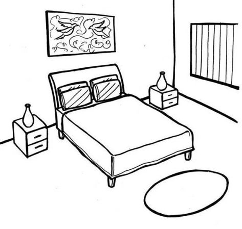 Bedroom Coloring Pages, Drawing Cartoon Characters Sketches, Bed Drawing, Bedroom Cartoon, Coloring Pages For Teenagers, Bedroom Drawing, Simple Bedroom Design, House Colouring Pages, Drawing Sheet