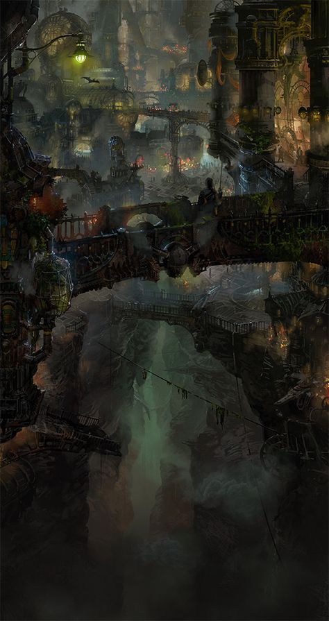 Arte Steampunk, Underground Cities, 다크 판타지, Fantasy City, Fantasy Castle, Riot Games, Fantasy Setting, Fantasy Places, Wow Art