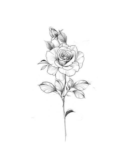 Rose And Stem Drawing, Floral Cross Tattoo, Tattoo Back Of Arm, Single Rose Tattoos, Hip Thigh Tattoos, Cross Tattoos For Women, Armband Tattoo Design, Tattoo Back, Tattoos For Women Flowers