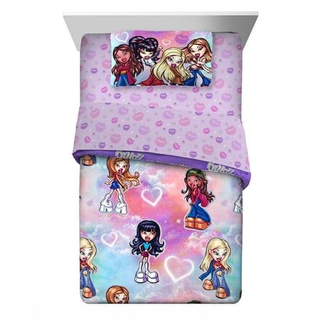 Dive into a world of fashion, friendship, and fun with this Bratz bed in a bag featuring your favorite Bratz characters. This high-quality polyester microfiber bedding set includes a comforter, fitted sheet, flat sheet and pillowcase(s) and backpack tote bag. The lively design, bursting with radiant colors, showcases the iconic Bratz girls in their signature styles, making it a perfect centerpiece for any young fashionista's bedroom. The cozy flat sheet, top sheet and pillowcase add to the look Fashionista Bedroom, Girls Comforter Sets, Bratz Characters, Mermaid Bedding, Backpack Purple, Bedding Twin, Kids Twin Bed, Kids Comforters, Girls Bedding Sets