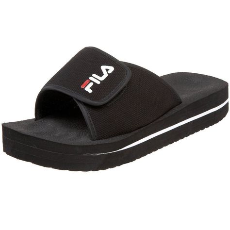 Men's Fila® Slip On Low Black/White Medium Width Sandals Size 10 #Fila #Slides Fila Slides, Reef Sandals, Teva Sandals, Men's Sandals, Sandals For Sale, Pool Slides, Flip Flops, Slides, Slip On