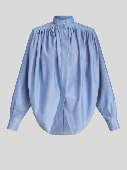 Light blue Oxford cotton blouse ETRO. Discover the entire collection and shop online your favorite women's clothing! Cotton Long Sleeve Shirt, Cotton Blouse, Oxford Shirt, Emilio Pucci, Cotton Blouses, Blue Blouse, Mandarin Collar, Favorite Shirts, Cotton Tops