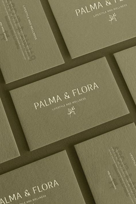 A simplistic hand-drawn leaf illustration emboss, designed as part of the new Palma & Flora brand identity. I found that including several mockups in the presentation really helps my clients visualise what their brand could look like in real life. ✨ If you have a project in mind, or your brand is in need of some TLC, reach out! Fill out my brand enquiry form (link in bio). ________________________________ Card Branding Design, Minimal Logo Design Inspiration, Branding Identity Inspiration, Embossed Business Cards, Beautiful Business Card, Logo Design Set, Business Cards Simple, Name Card Design, Visiting Card Design