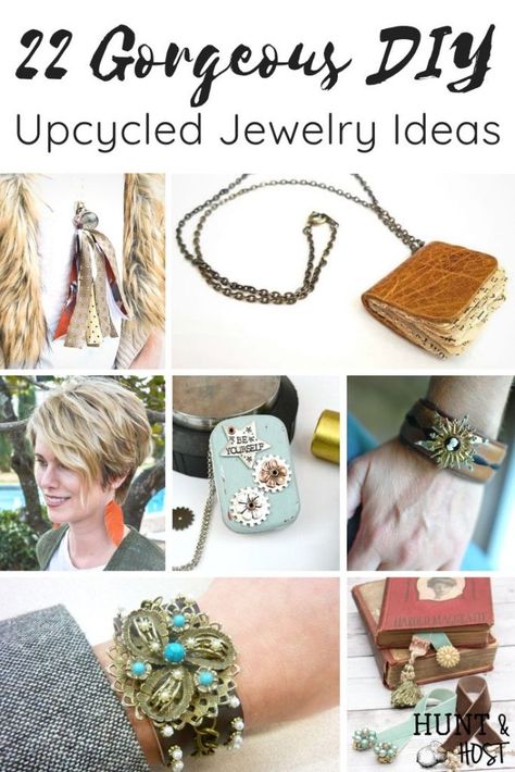 A list of gorgeous upcycled jewelry ideas made from common everyday items you have around your house. Get unique style with these DIY jewelry ideas. #DIYjewelry #upcycle #handmadejewelry #thriftedstyle Boho Earrings Diy, Pop Tab Bracelet, Denim Bracelet, Book Pendant, Diy Jewelry Holder, Thrift Store Crafts, Vintage Jewelry Crafts, Brooch Diy, Recycled Jewelry